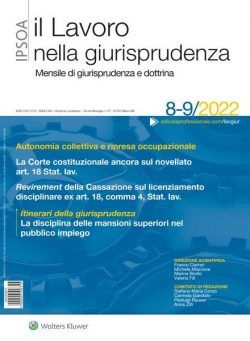 Il lavoro nella giurisprudenza – Agosto-Settembre 2022